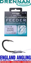 Picture of DRENNAN Fluorocarbon Feeder Hooklengths Wide Gape (8 per pack) Sz18  Microbarbed 2.6Lb  0.13mm
