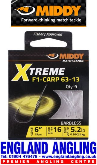 Picture of MIDDY Carp 63-13 Barbless Hooks to Nylon Size 20 (9 per pack)