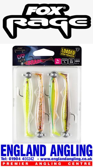 Picture of FOX Rage Slick Shad 9cm Mixed UV Colour Pack of 4 LOADED 7g, 2/0 head