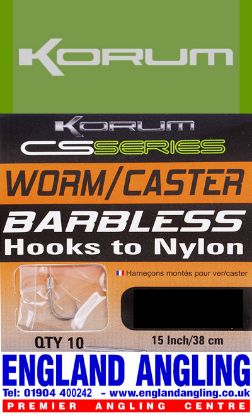 Picture of KORUM BARBLESS HOOKS TO NYLON - WORM/CASTER SIZE 18, 15inch