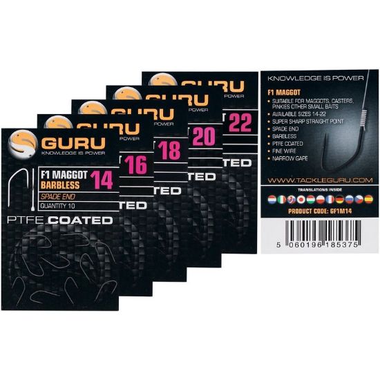 Picture of GURU F1 Maggot Hook PTFE Coated (Ten per pack, spade end, barbless)