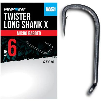 Picture of NASH PinPoint Twister Long Shank X Hooks MicroBarbed