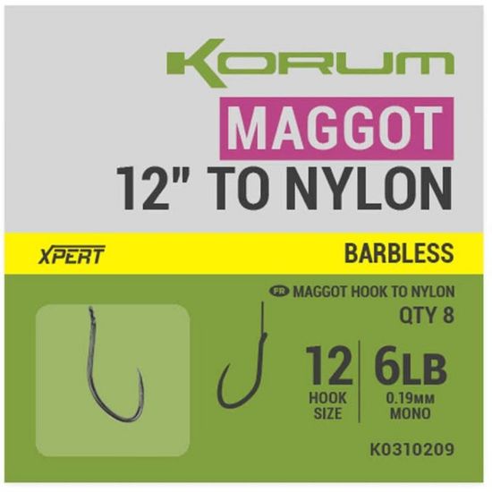 Picture of KORUM Xpert Maggot Hooks to Nylon 15cm