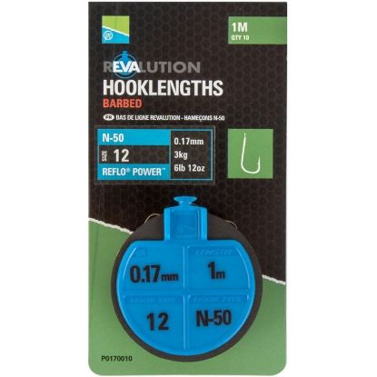 Picture of PRESTON Revaluation Hooklengths Barbed, 10 per pack, 1m